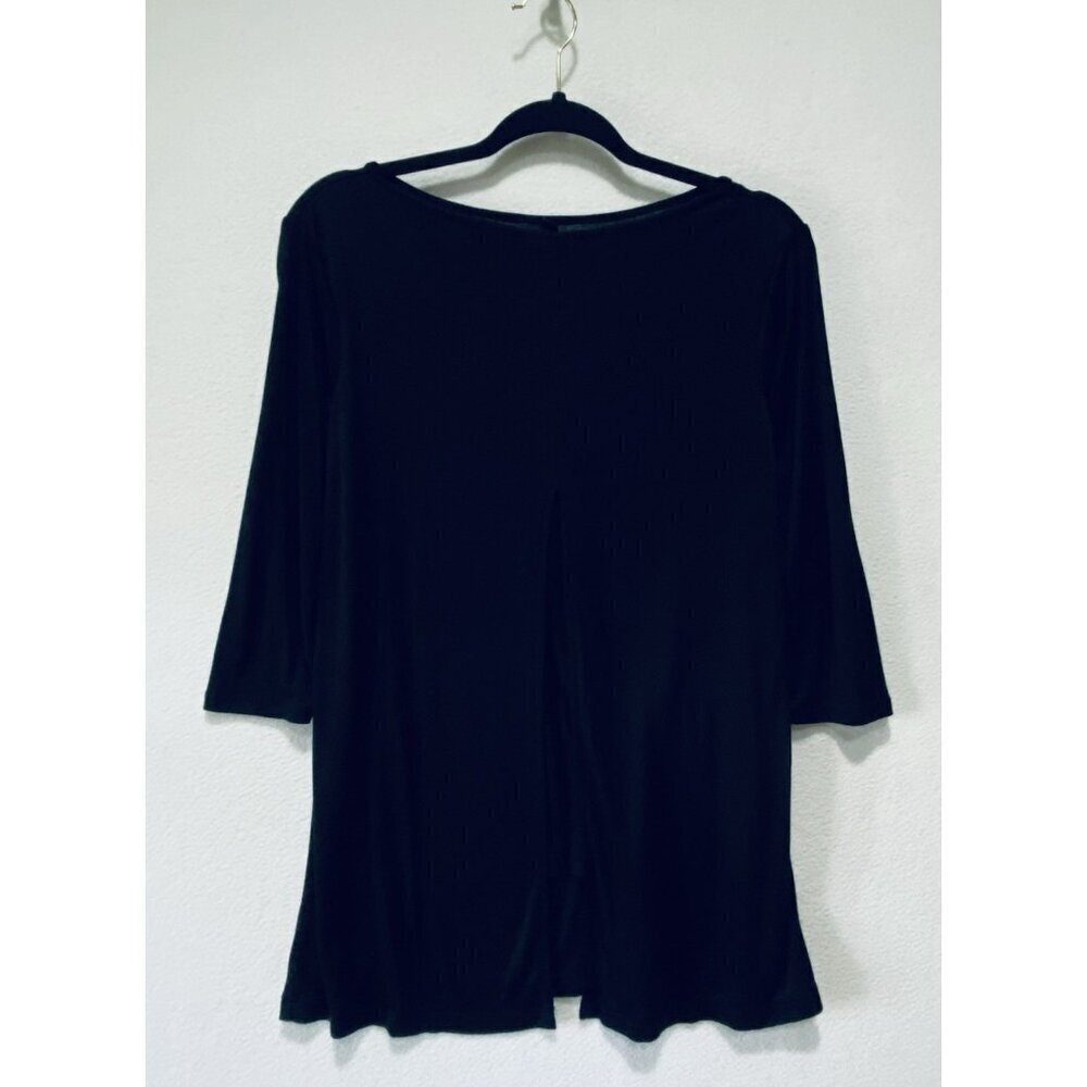 Uniqlo Top Womens Large Black Ribbed Knit Split Front 3/4 Sleeve Whimsigoth